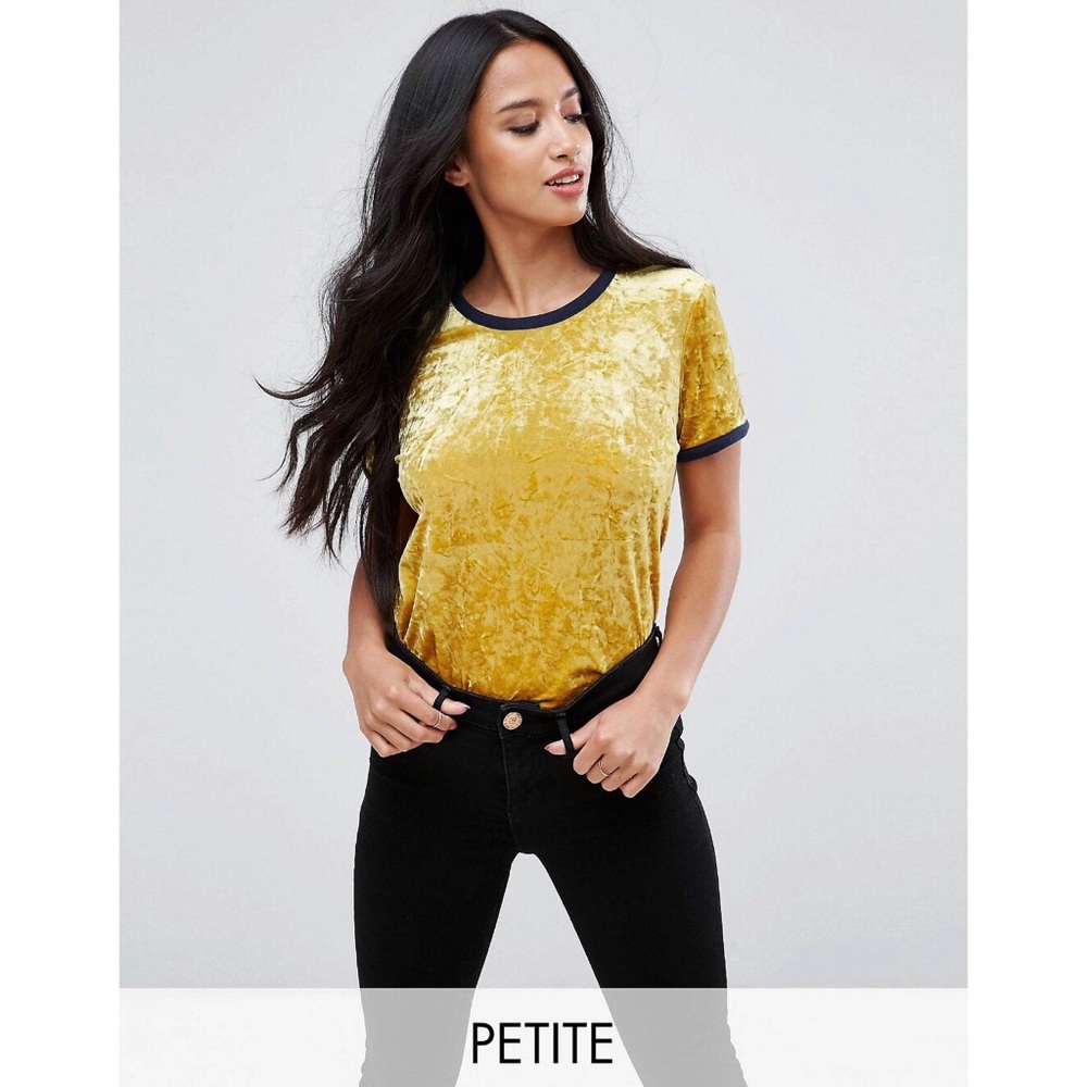 🟡 ASOS Petite Crushed Velvet Contrast Ringer Tee